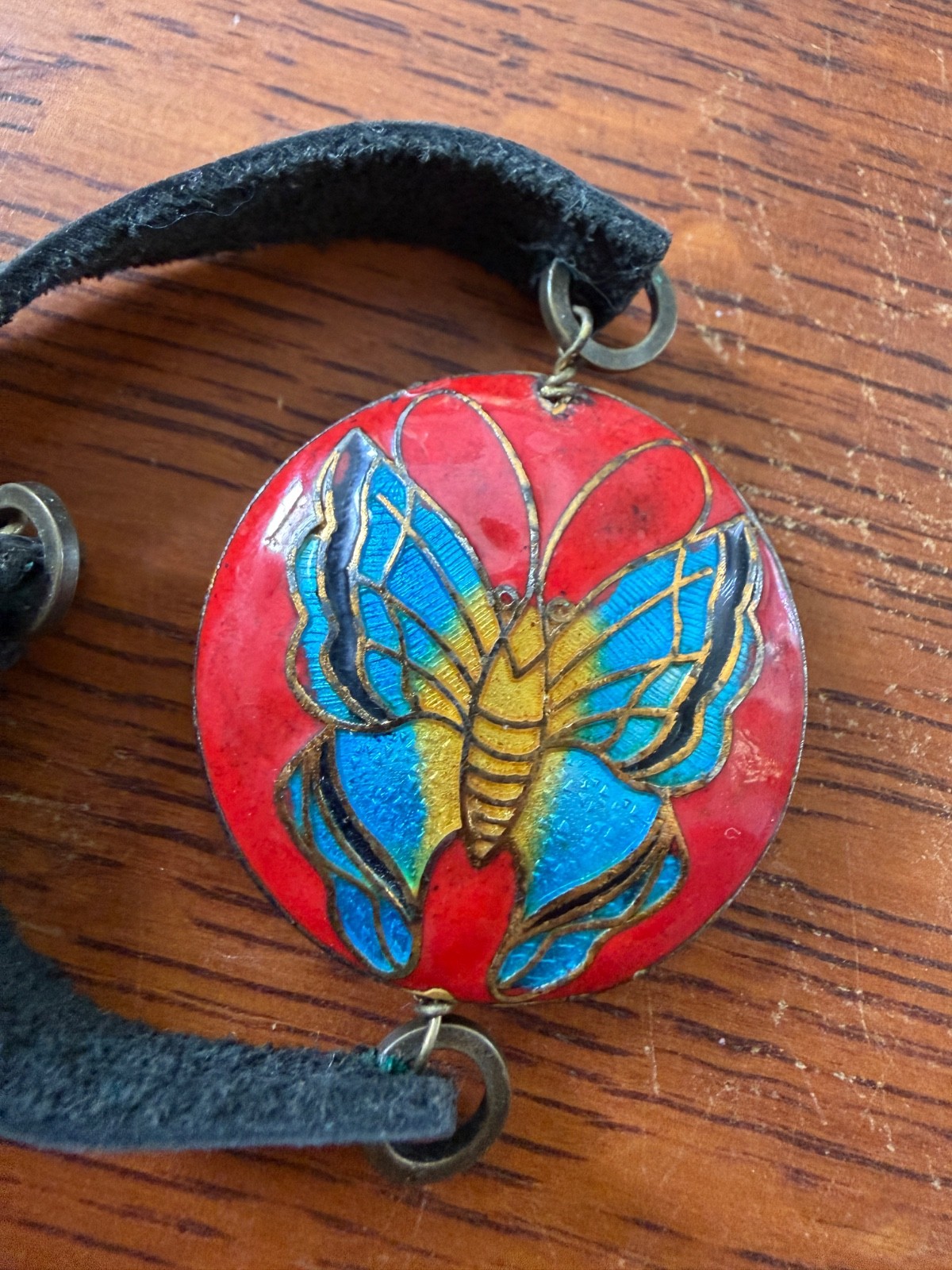 Bonnie Jonas Enamel Butterfly Bracelet Leather Strap Artisan NYC Y2K
