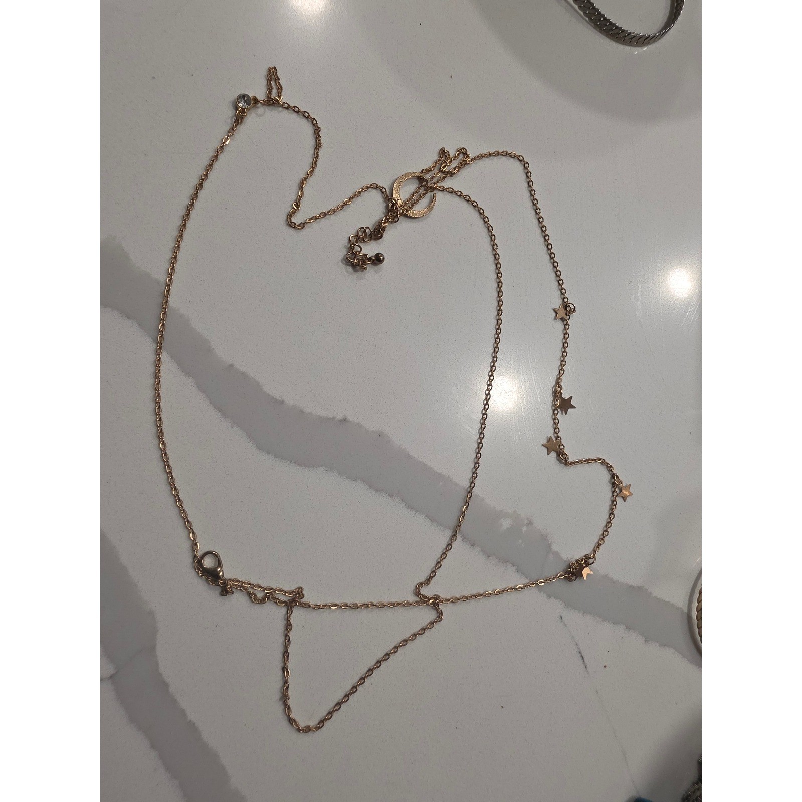 Rose Gold Tone Celestial Star and Crescent Moon Layered Body Chain Jewelry