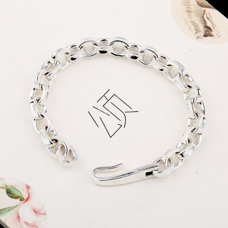 Pure S925 Sterling Silver Chain 8mm Square O Link Bracelet 34-36g 8.26inch