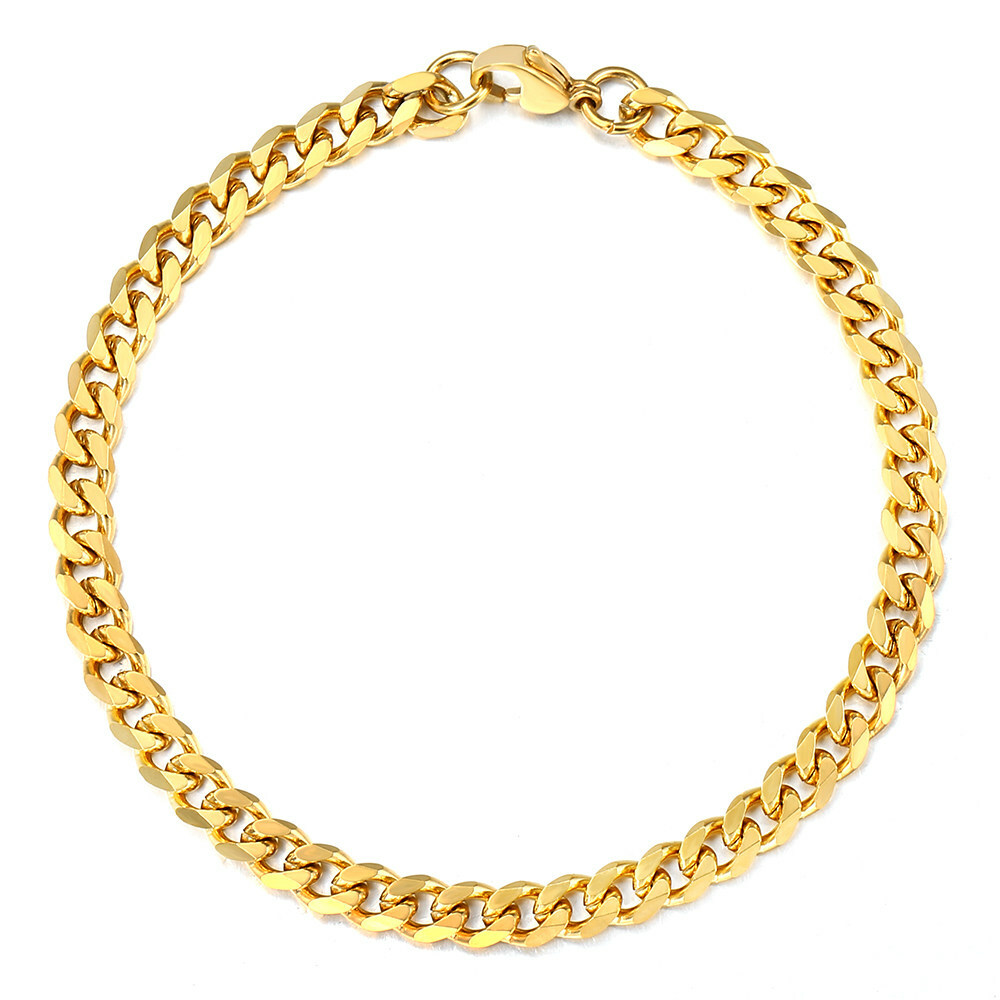 Mens Womens 3/5/7/9/11mm Curb Cuban Chain Bracelet Gold Plated Stainless Steel