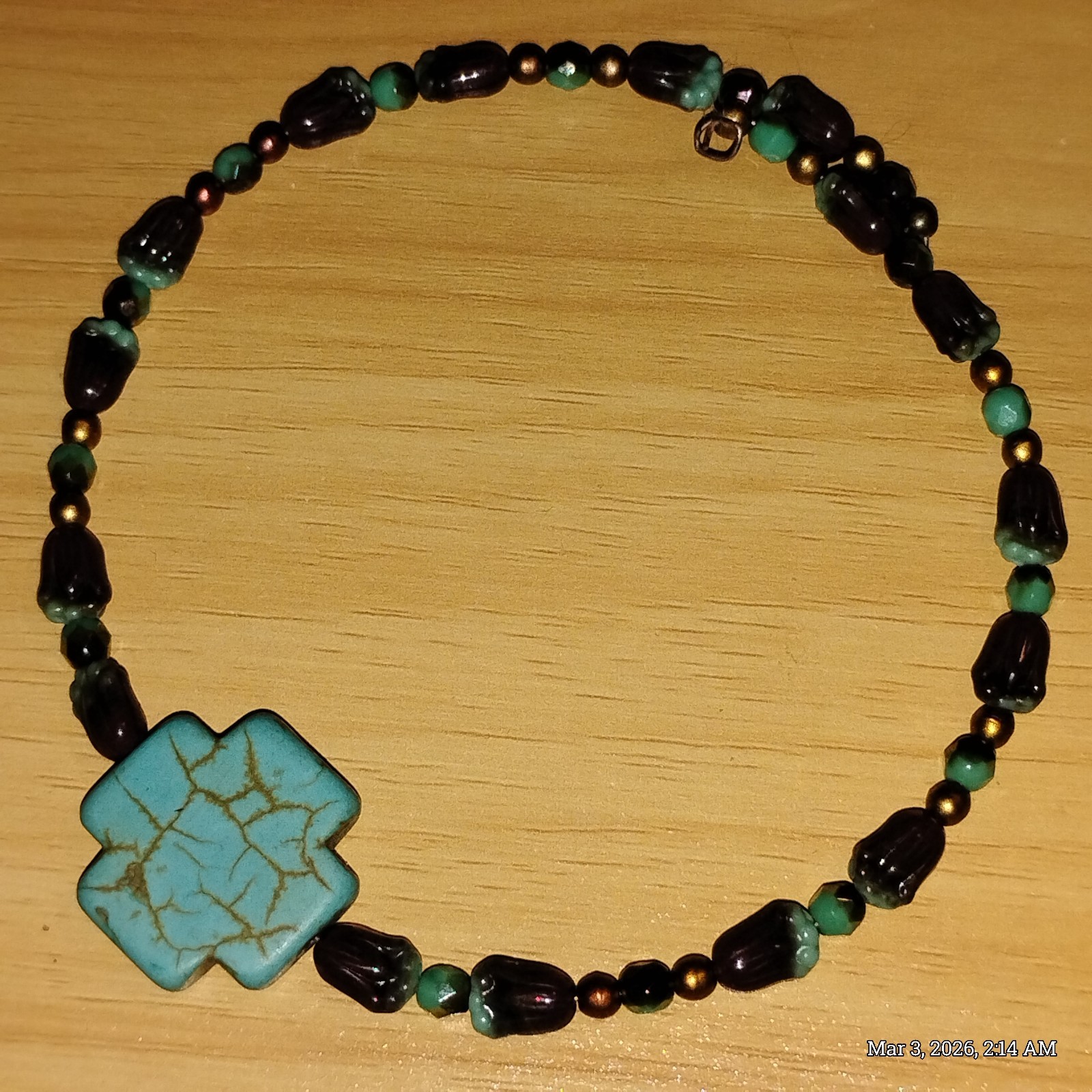 TURQUOISE Cross Pendant & Blue, Brown, & Gold Designer Stones