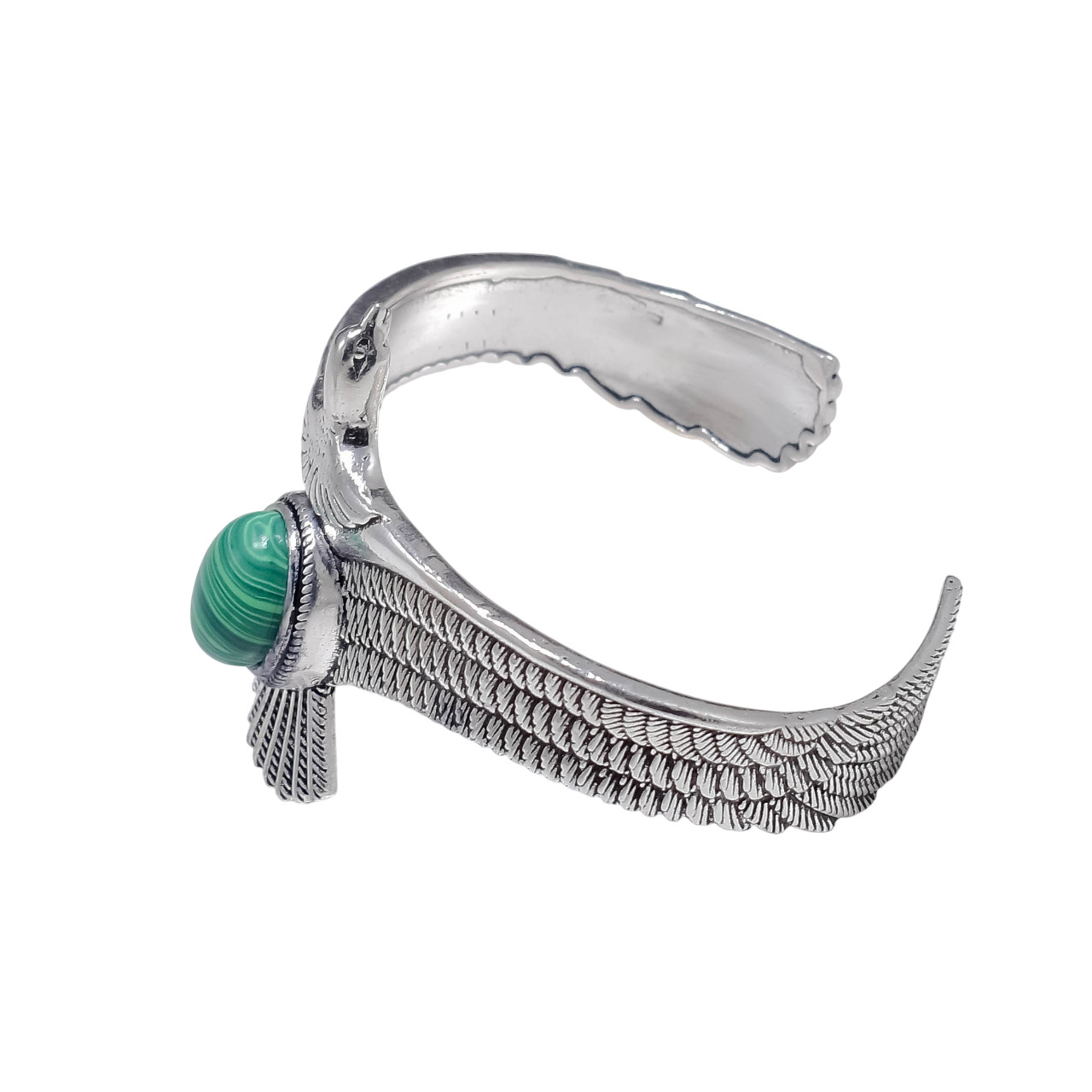 925 Sterling Silver Eagle Bracelet Malachite Stone Wildlife Unisex Cuff Bangle