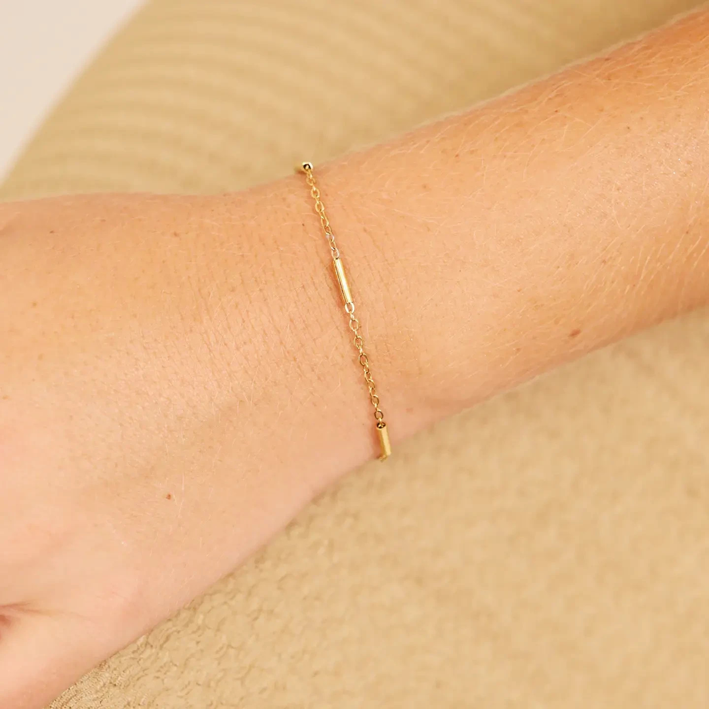 18K Gold Pvd Stainless Steel Satellite Bar Chain Bracelet 6.5+1″
