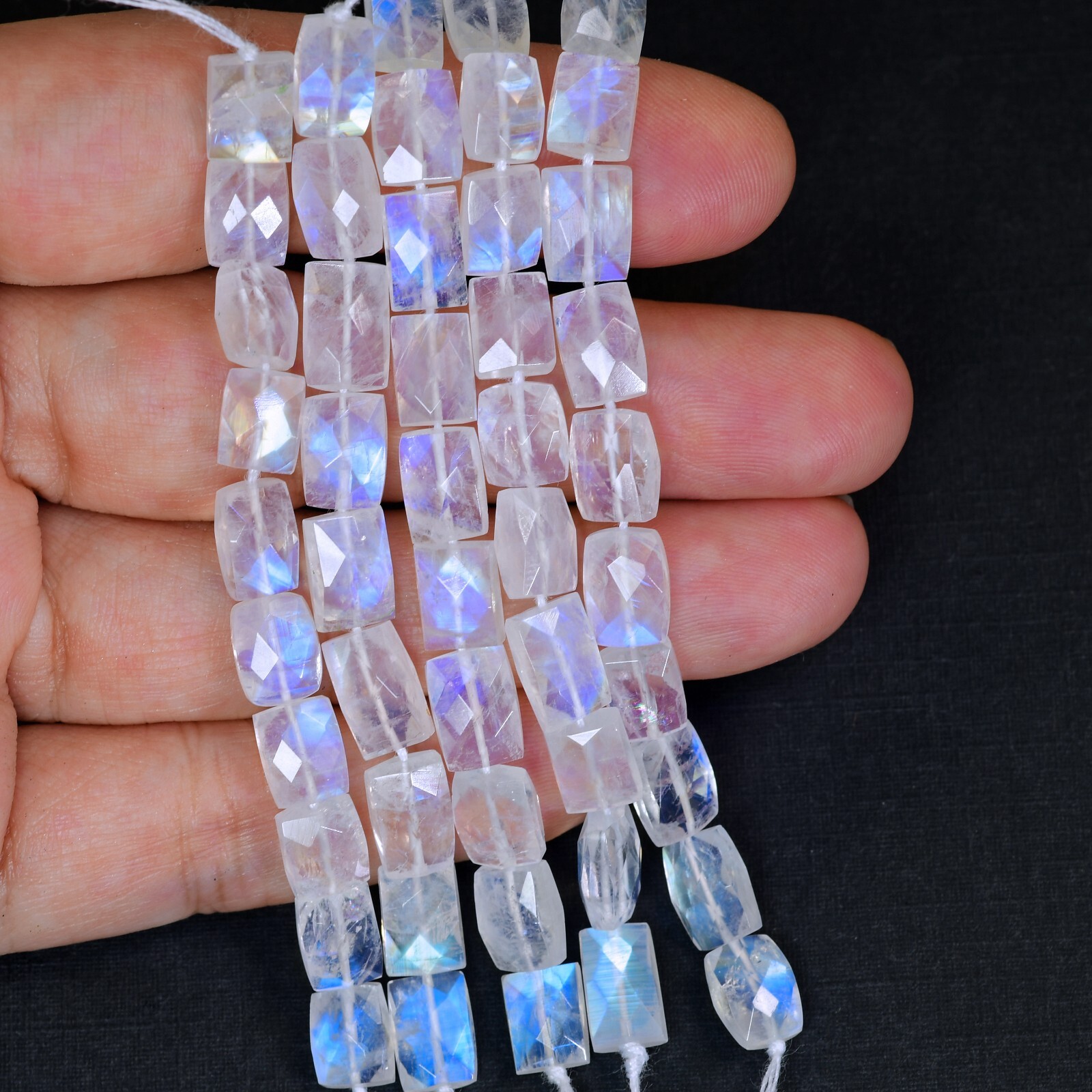 Rainbow Moonstone Faceted Tapered Rectangular Kite Center-Drilled Bead 3″