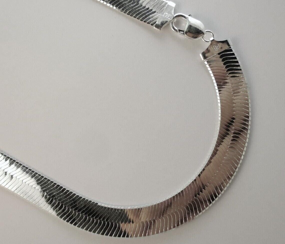 925 Sterling Silver 12mm Herringbone Necklace Italian Chain – All Sizes