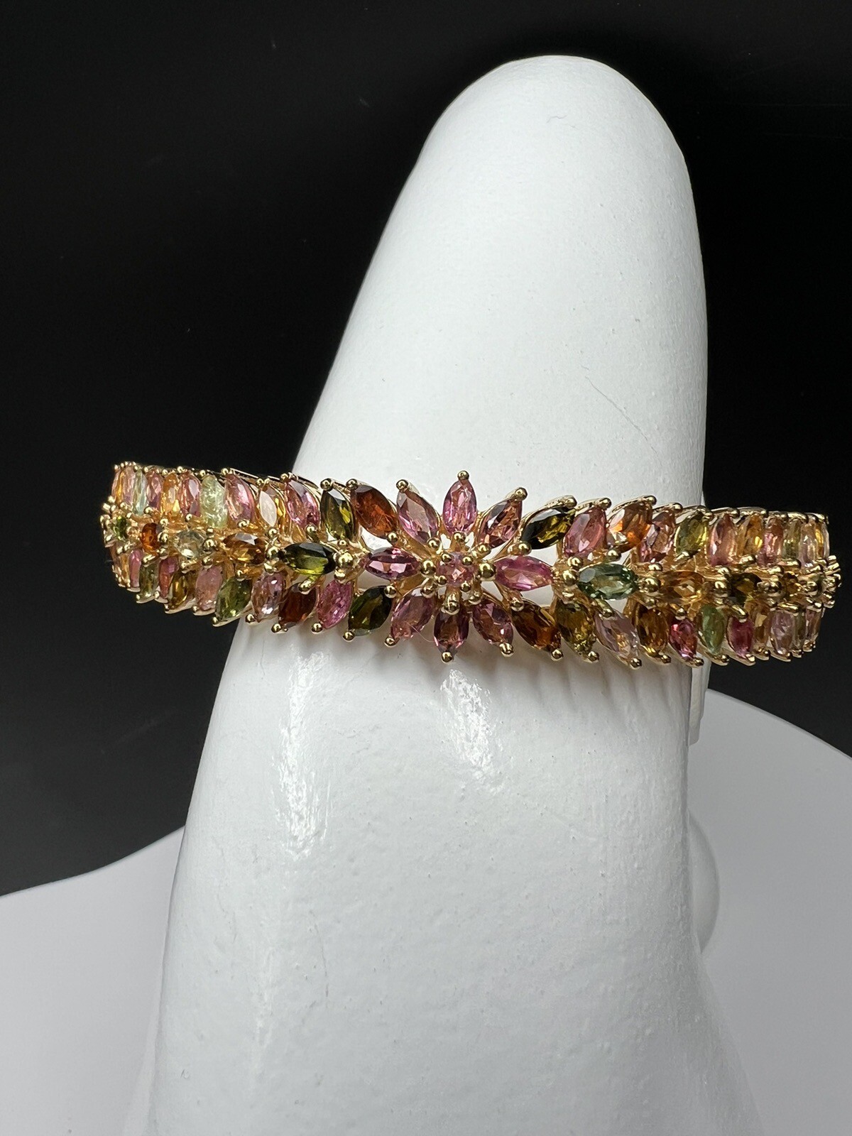 Multi-Tourmaline Bangle Bracelet in Yellow Gold Over Sterling Silver 6.50 In NEW