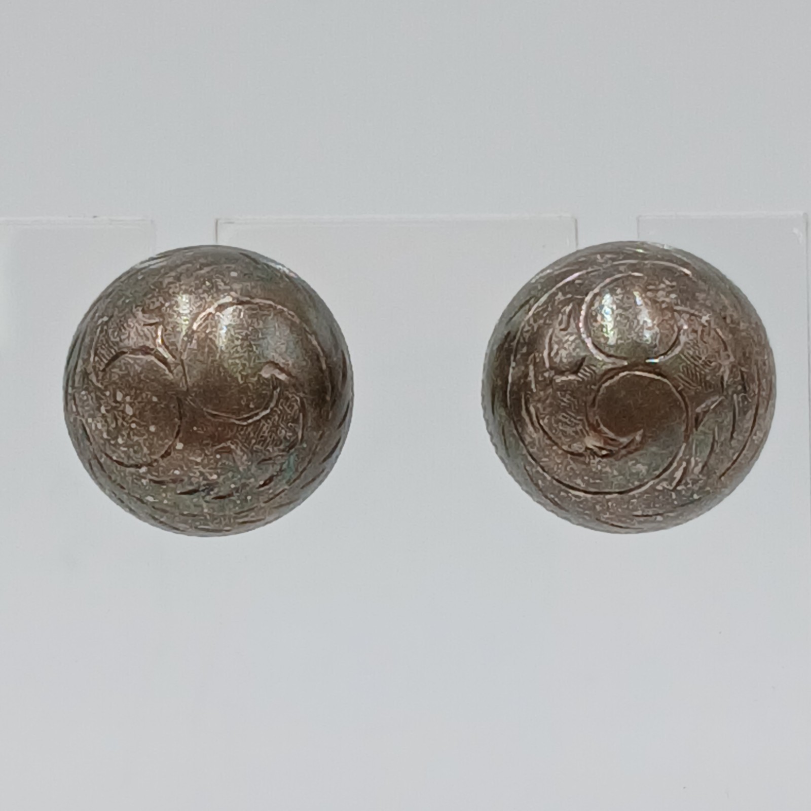 VTG 925 Dome Stud Earrings 0.5in Sterling Silver 3.85g Etched Swirl Estate READ