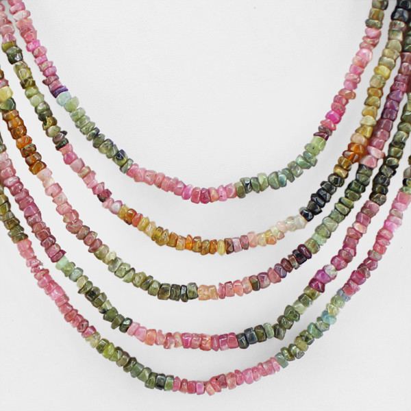 SUPERB 313.00 CTS NATURAL 5 LINE WATERMELON TOURMALINE BEADS NECKLACE (DG)