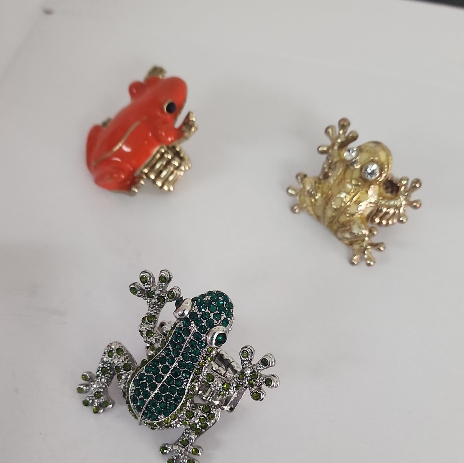 3pc Frog Stretch Band Ring Set Enamel & Rhinestone Pavé Multicolor Animal Nature