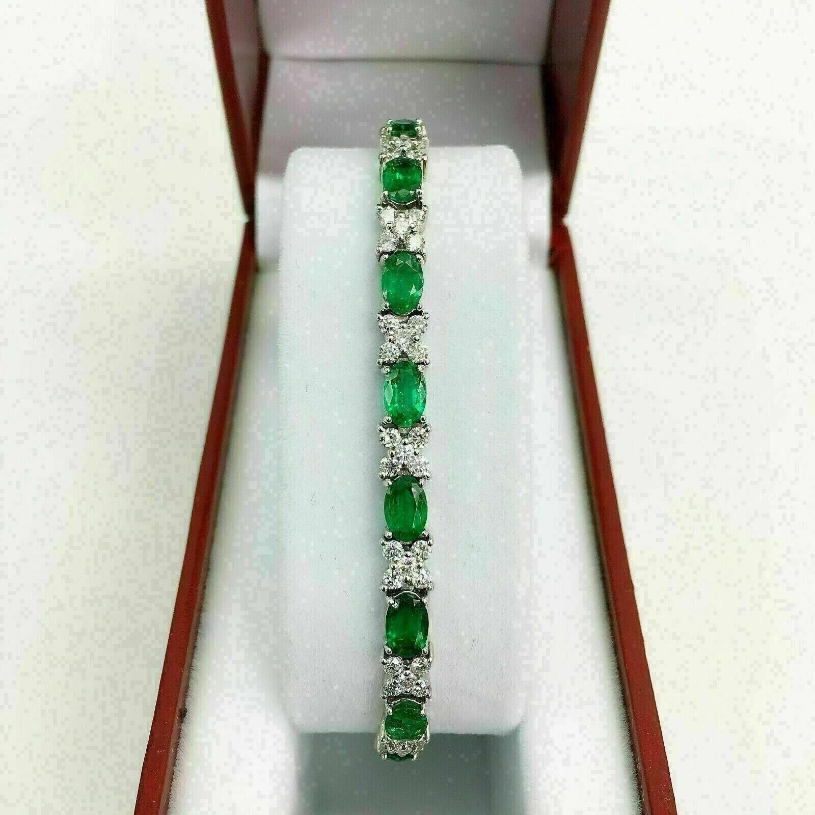 10CT Oval Cut Emerald Lab Created Women’s Tennis Bracelet 14K White Gold Plated