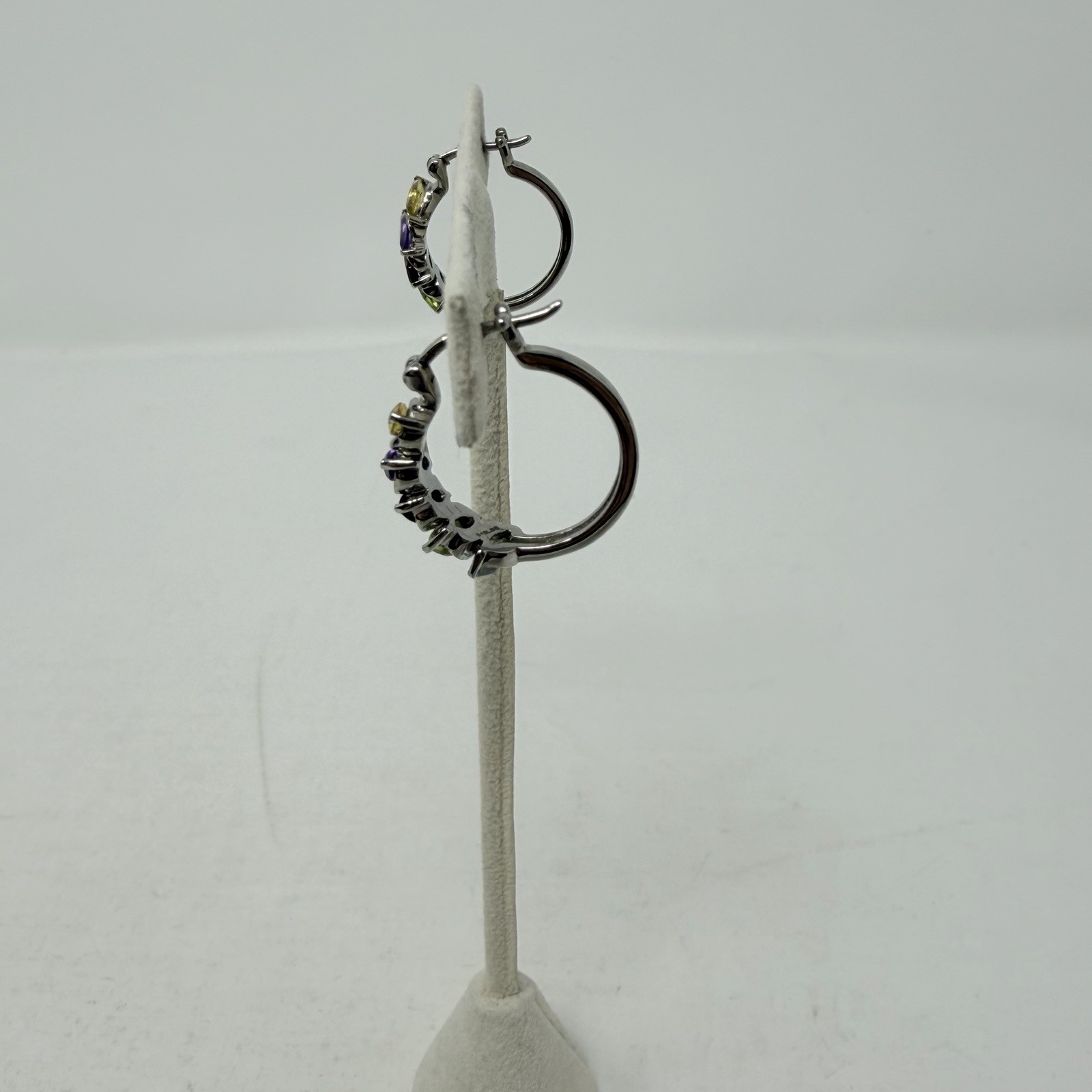 Shop LC Multi Gemstone Click Top Hoop Earrings in Stainless Steel 2.60 cts 5448
