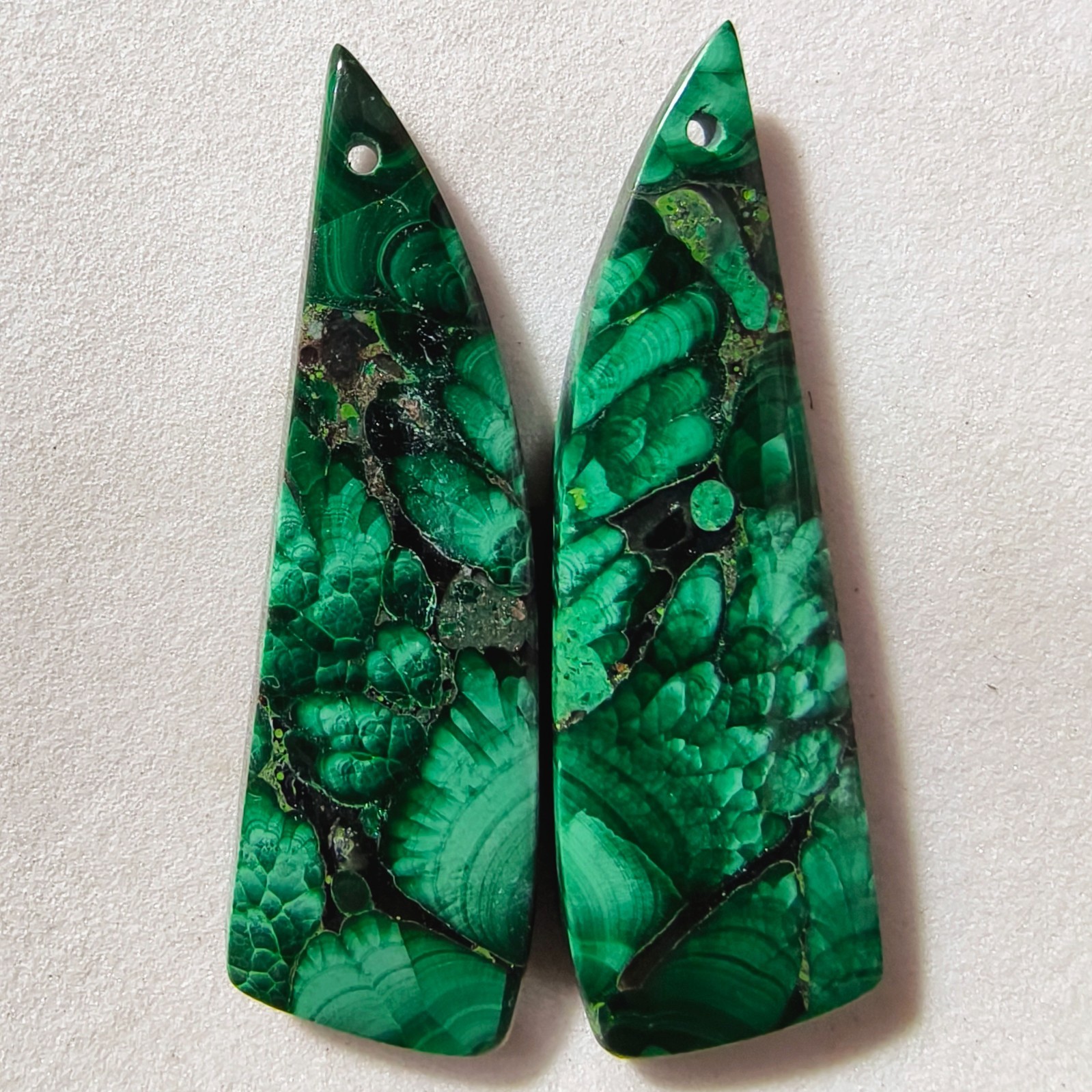 44 Cts Natural Malachite Drilled Match Pair Cabochon Gemstone 40.9 X 12.2 MM