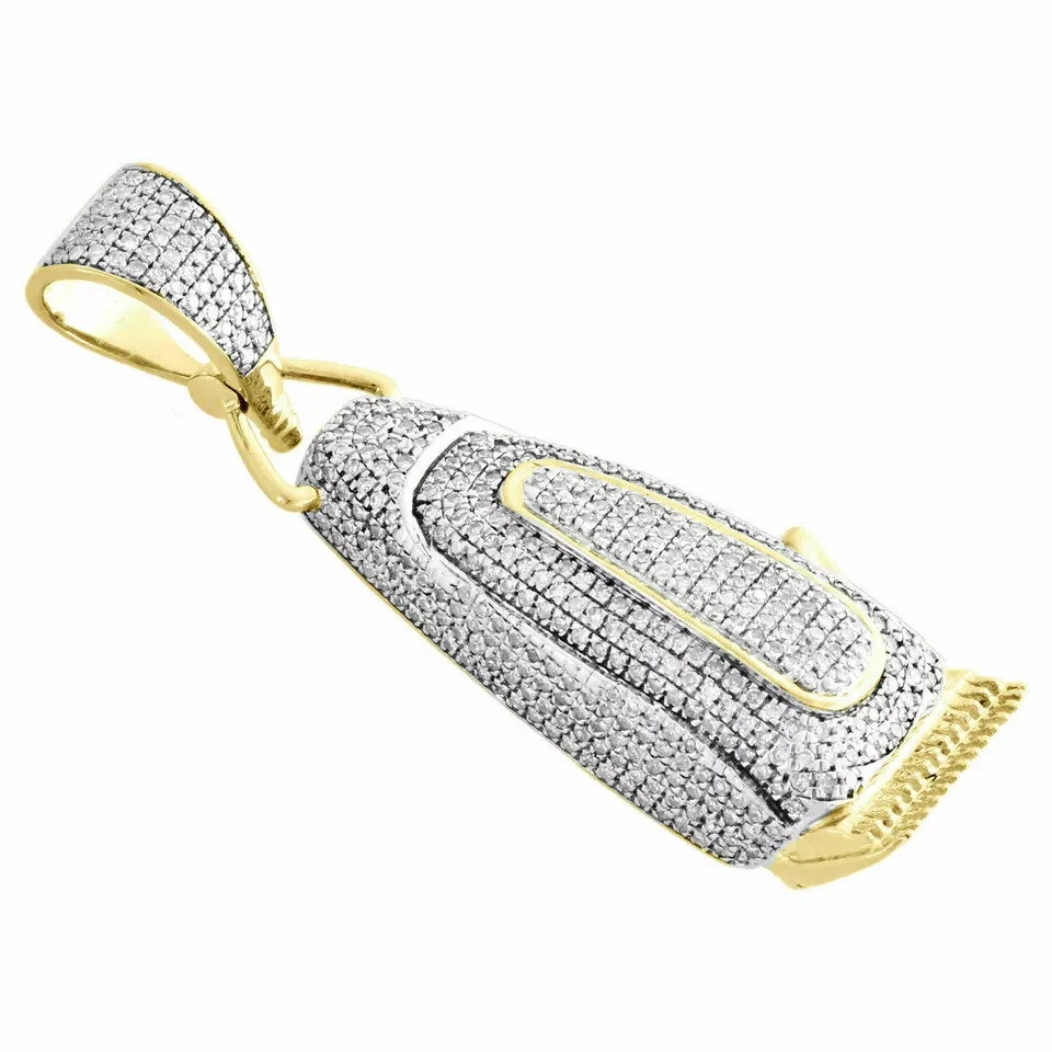 10K Yellow Gold Over Diamond Barber Shop Trimmer Pendant 1.80″ Pave Charm 2 CT.