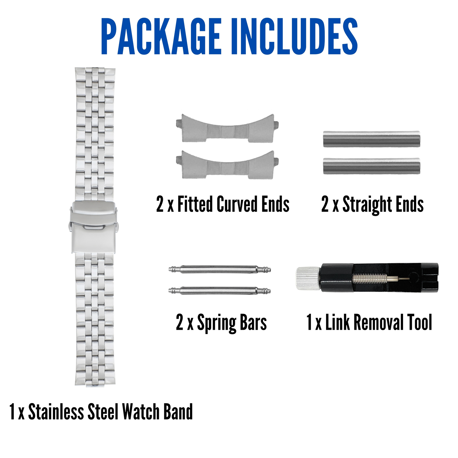 22mm Curved Tapered Steel Metal Watch Band for Raymond Weil Freelancer