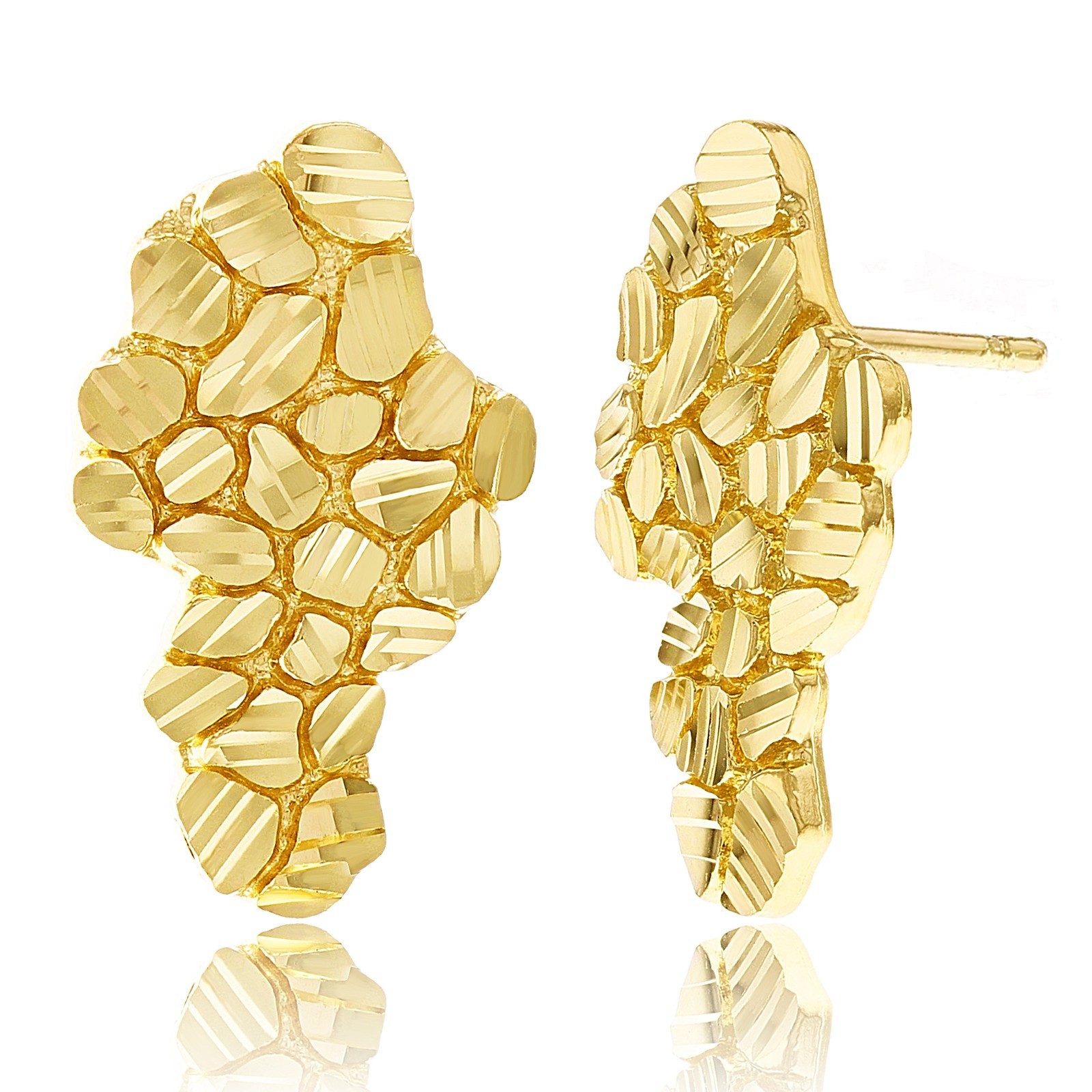 10k Yellow Gold Diamond Cut Nugget Free Form Earrings 23mm x 13.7mm 3.6 grams