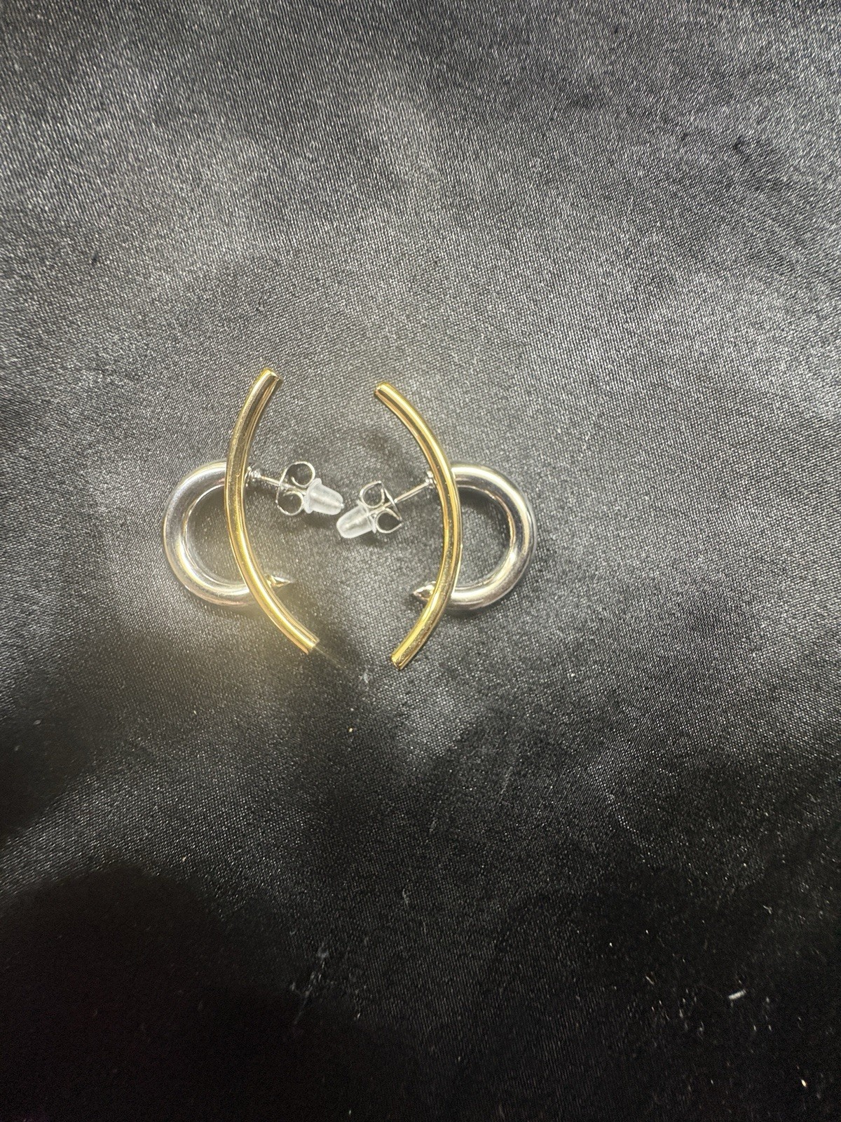 Modern Geometric Two Tone Earrings for Women Gold & Silver Minimalist Stud Ear