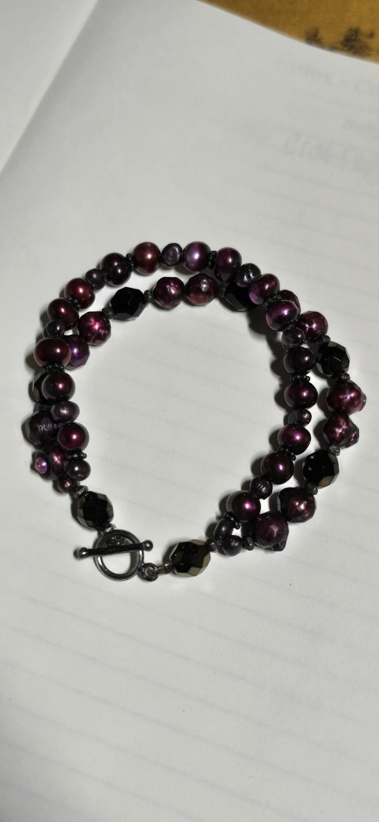 Sterling Silver 925 Burgundy Preals Dubble Strand Bracelet Toogel Clasp
