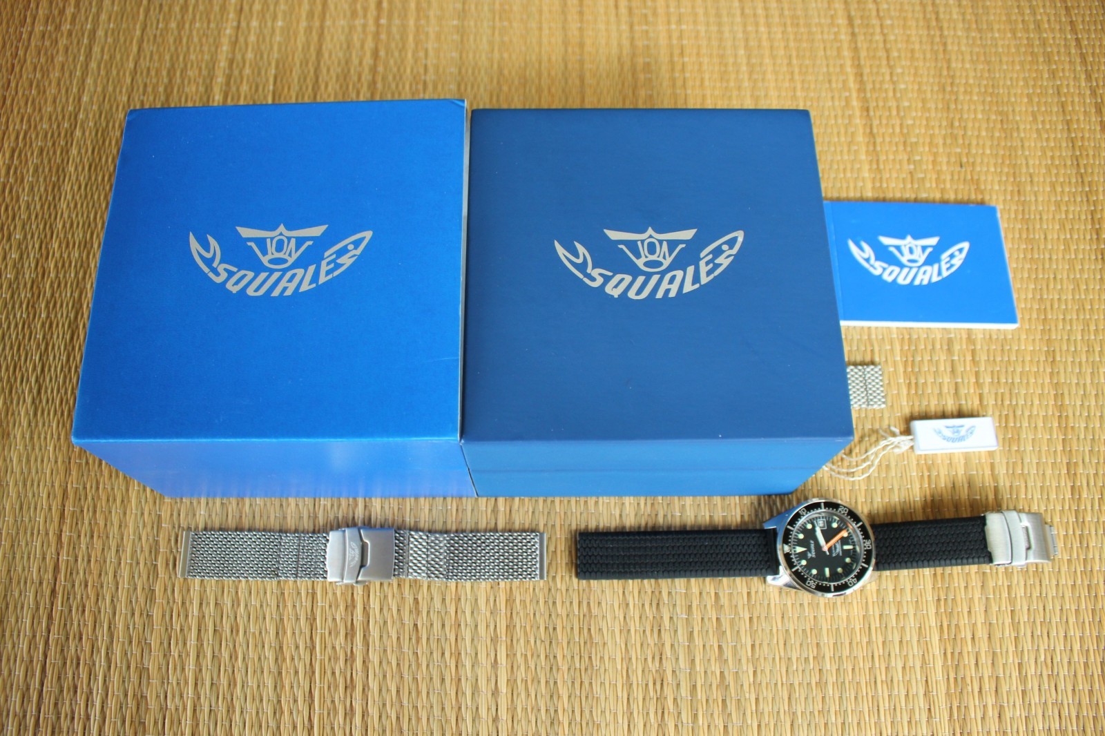 SQUALE 1521 50ATM BLACK DATE DIAL & BRACELET ITALIAN PRO DEEP DIVERS WATCH SET