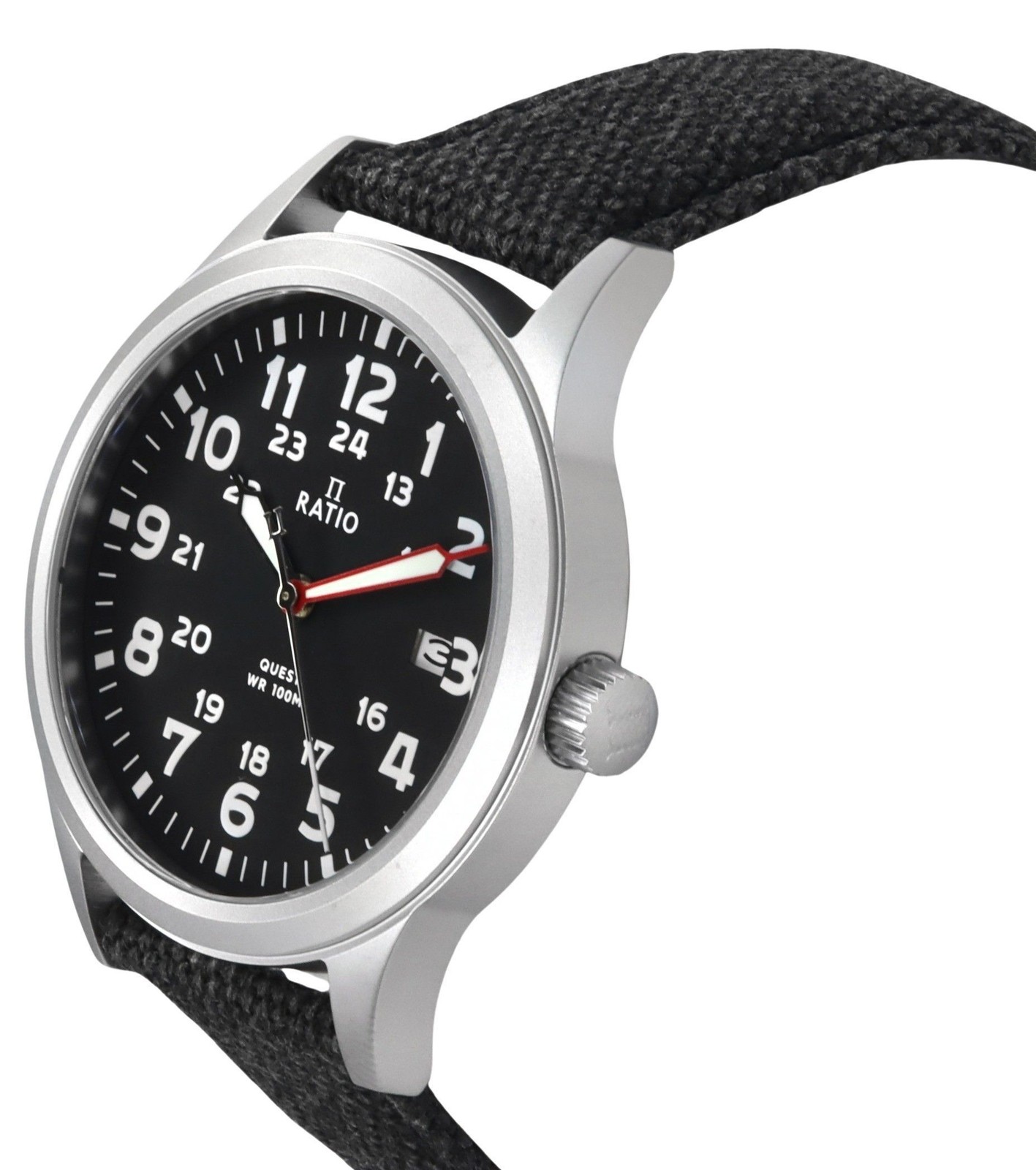 Ratio Quest Series Canvas Strap Black Dial Quartz Casual 100M RTQ025 Men’s Watch
