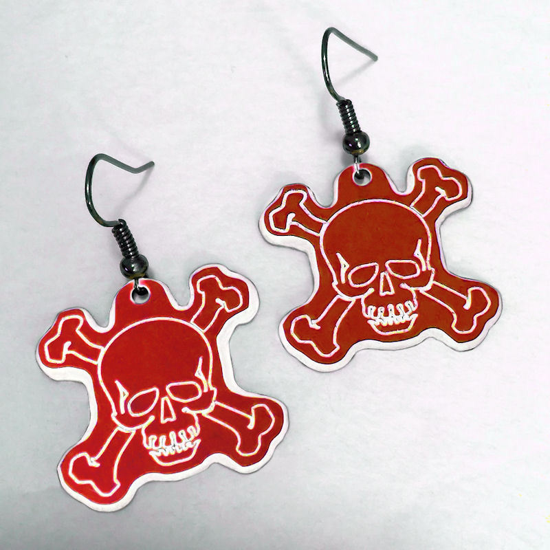 SKULL EARRINGS – Plastic Dangle 1 Inch Crossbones Made In USA – 10 Color Options