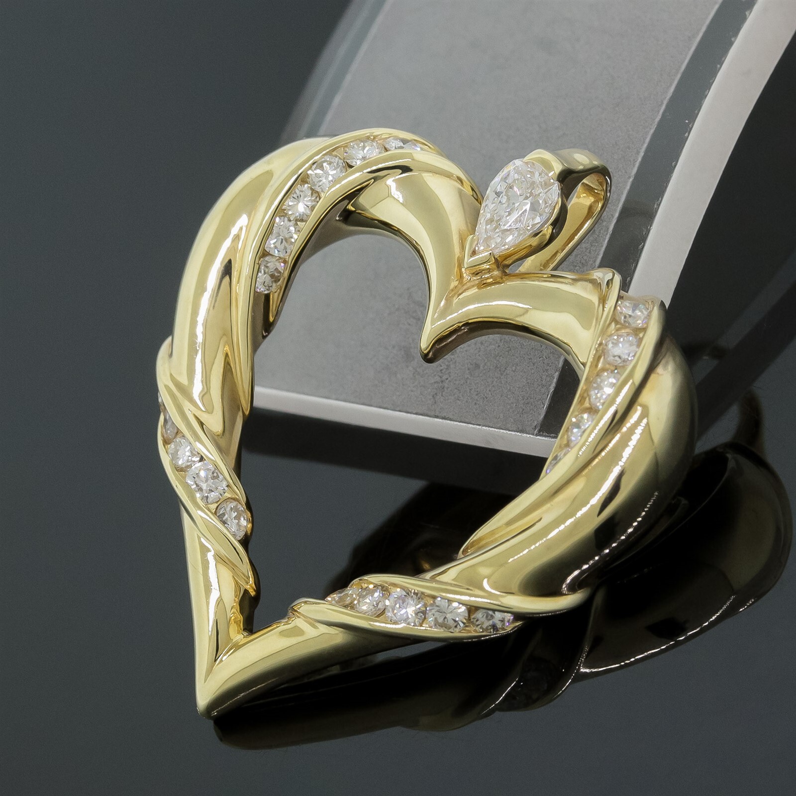 Jose Hess Vintage 14K Yellow Gold 1.45tcw Diamond Open Heart Pendant