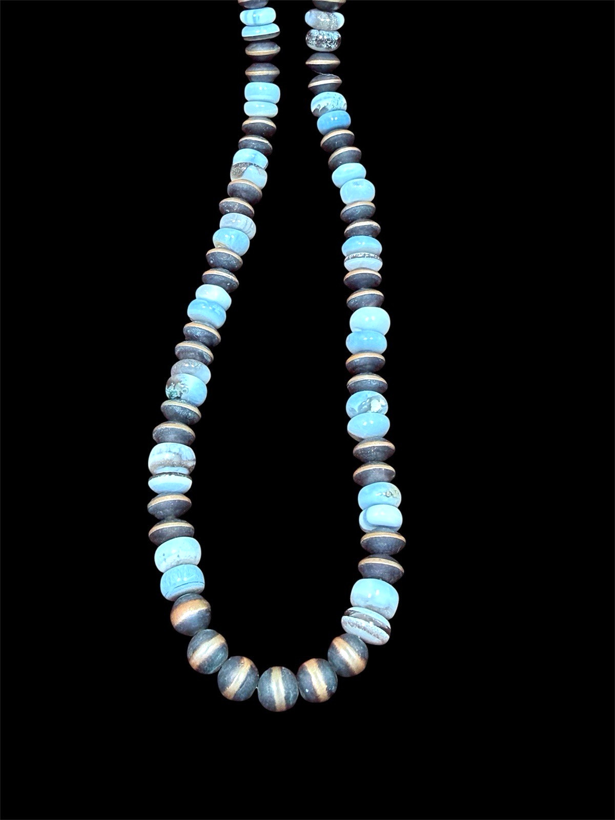 Handmade Southwestern Copper Saucer Pearl Blue Opal Necklace 17-20″ Artisan