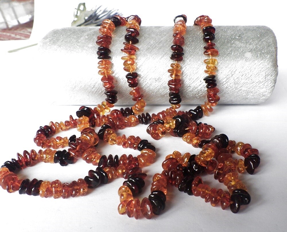 JEWELLERY PIECE AMBER NECKLACE 150cm and 70cm NEW endless chain without metal