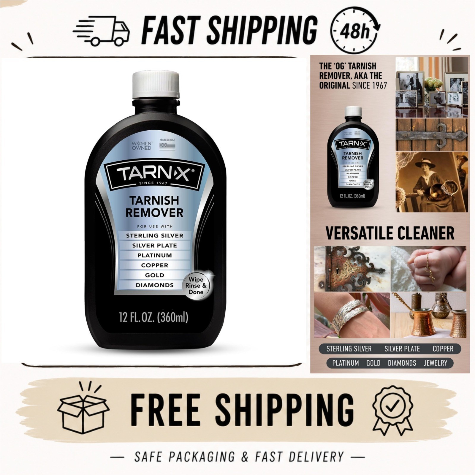Tarn-X Jewelry Tarnish Remover 12 fl oz Silver Gold Platinum Cleaner