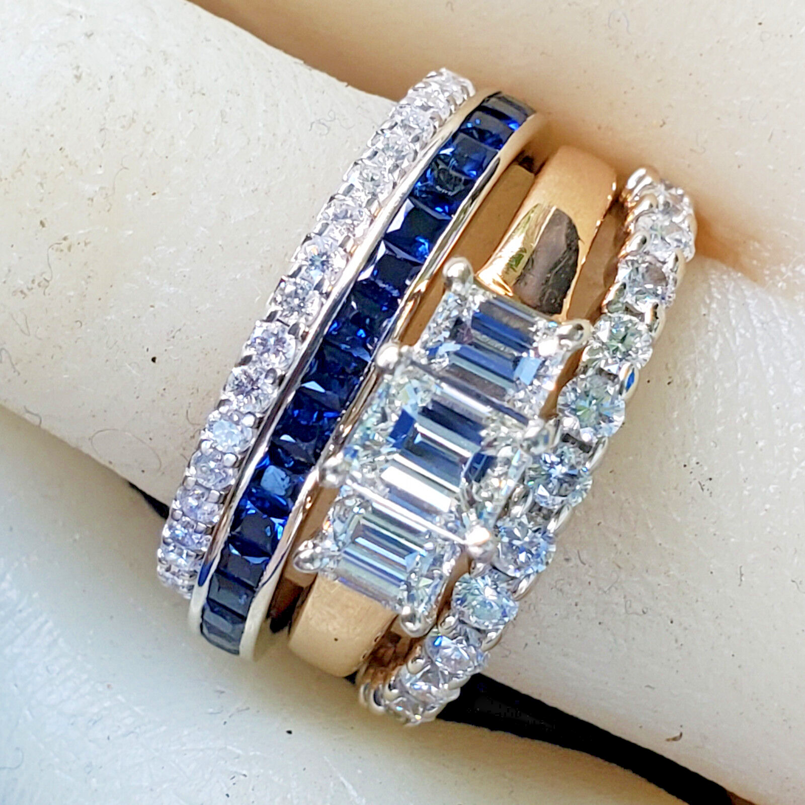 Original EARTH MINED DIAMOND Emerald cut Deco Engagement Ring Vintage 3 stone 7