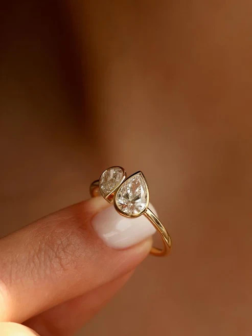 1.50Ct Pear Cut Bezel and Toi -Moi Lab Grown Diamond Engagement Ring Yellow Gold