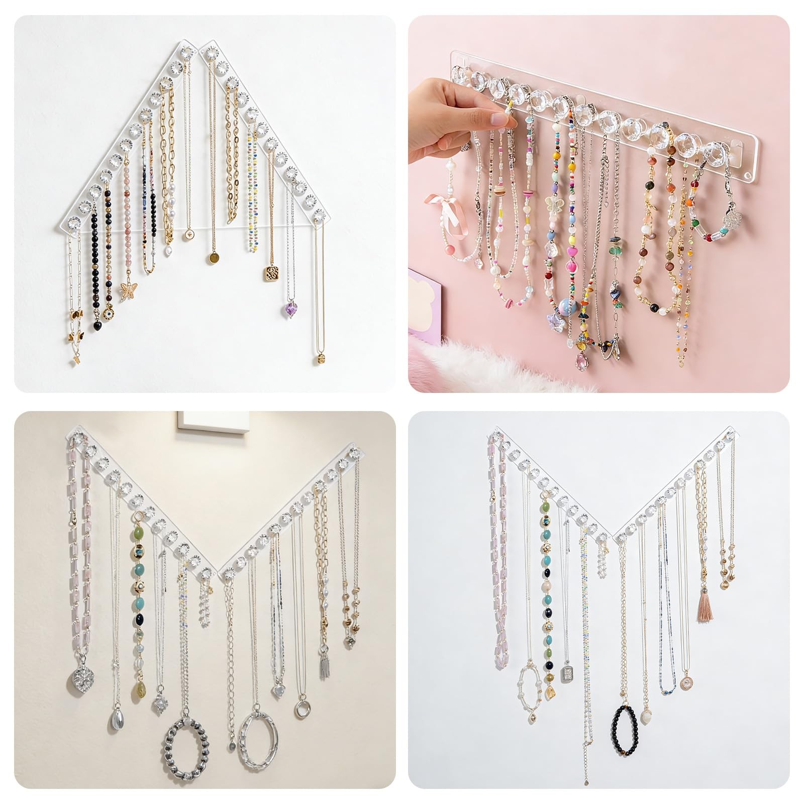 2Pcs Acrylic Necklaces Holder Hanging Jewelry Organizer Wall Mounted Necklace…