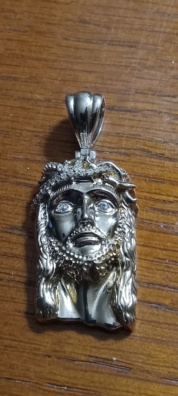 Sterling Silver Jesus Face Pendant With Stones