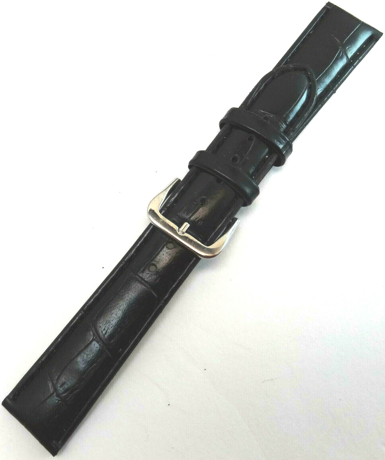 New Mens Glossy Black Simulated Embossed Bamboo Crocodile Grain 18mm Watch Band