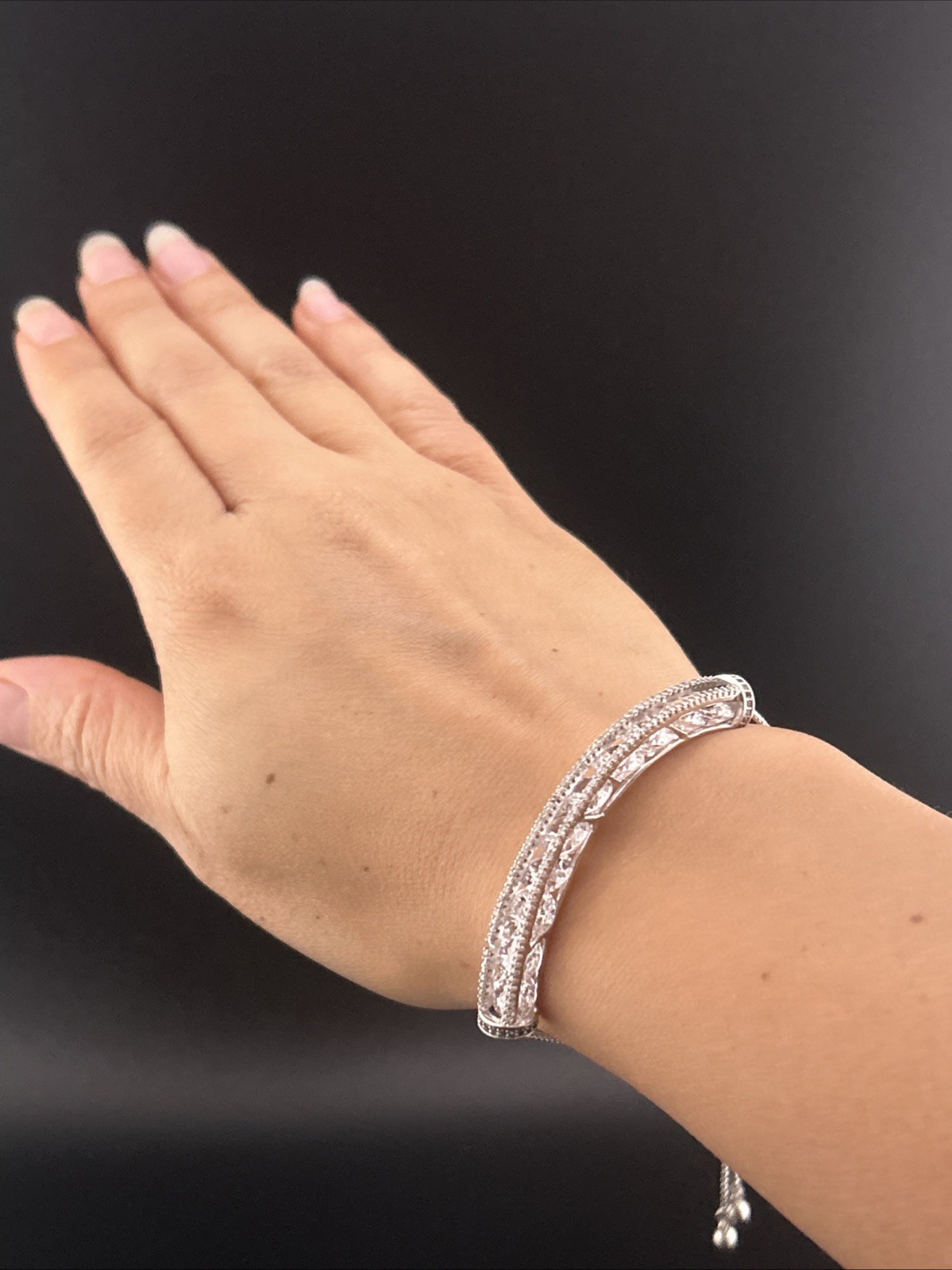 Sterling 925 Signed Fuzion Creations CZ Bridge Adjustable Slider Bracelet