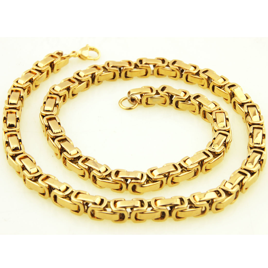 Cool 7″-40″ Men’s Stainless Steel Real Gold Plated Byzantine Link Chain Necklace