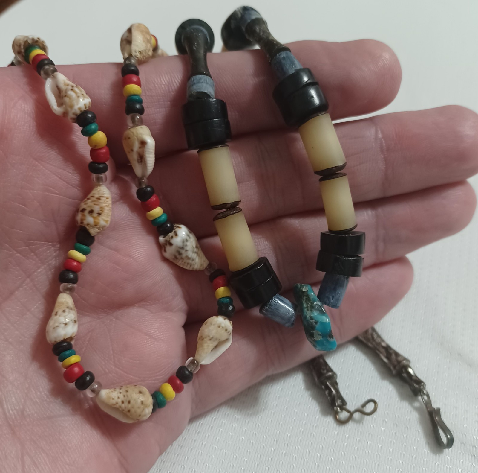 COOL Lot Of Vintage Tribal Jewelry Bone Beads Wood Shells Gemstones Leather Etc