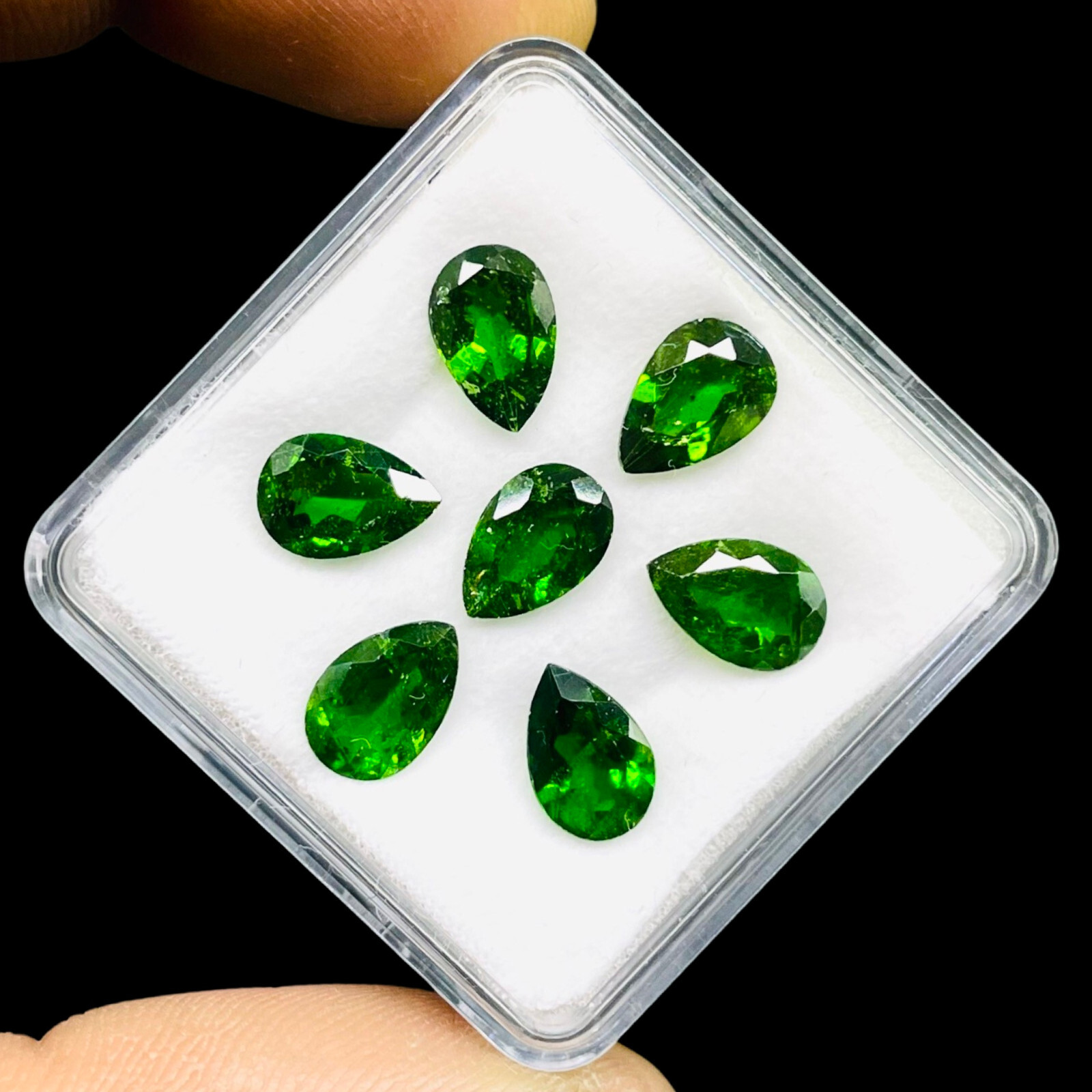 Natural Chrome Diopside 7 Pcs 9x6mm Pear Cut Vivid Green Loose Gemstones Lot