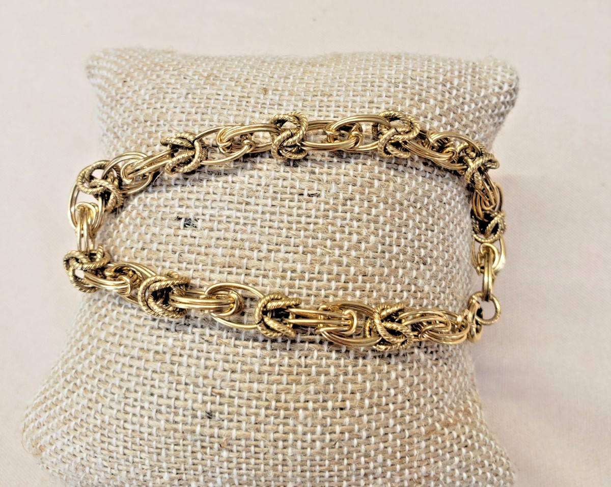 Vintage 12K Gold Filled Textured Oval Link Bracelet Signed J.B. Jacoby Bender