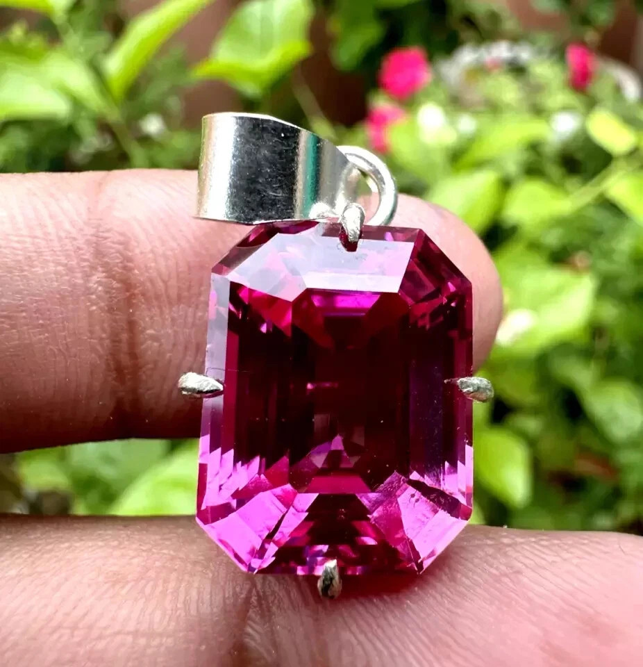 23.14 Ct A++ Natural Pink Sapphire Emerald Cut 925 Solid Silver Pendant Gemstone