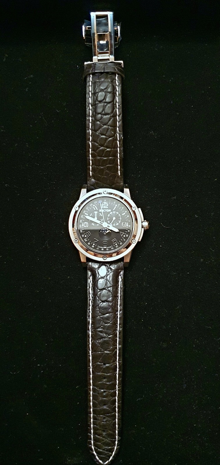 New Sector 850 Moon Face Steel Leather 100Mt Swiss Made Watch