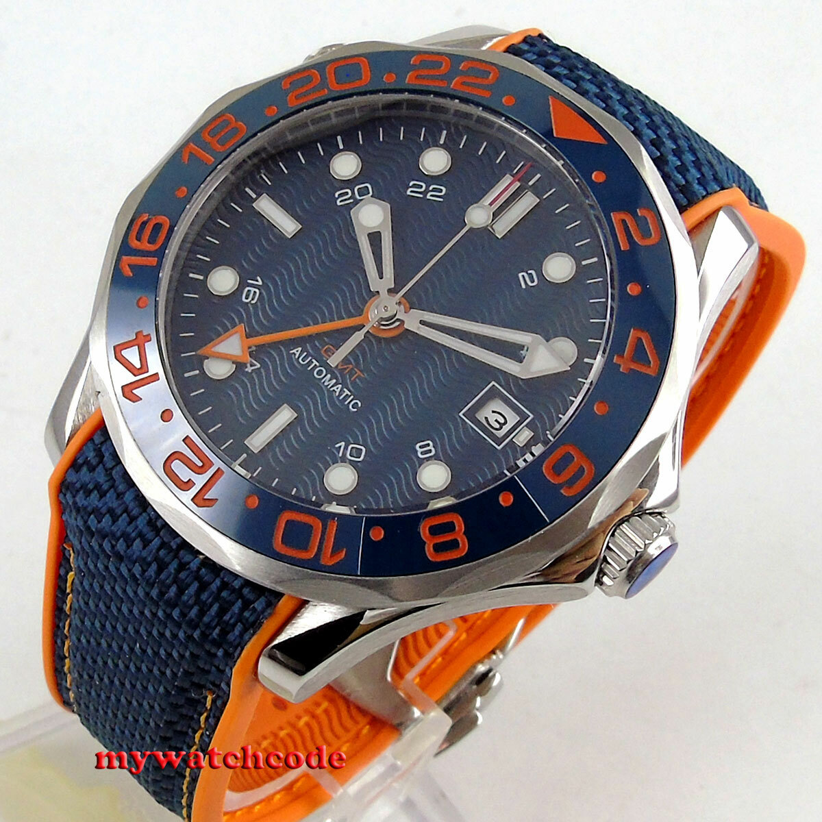 41mm bliger sterile navy blue dial GMT sapphire glass automatic mens watch B272