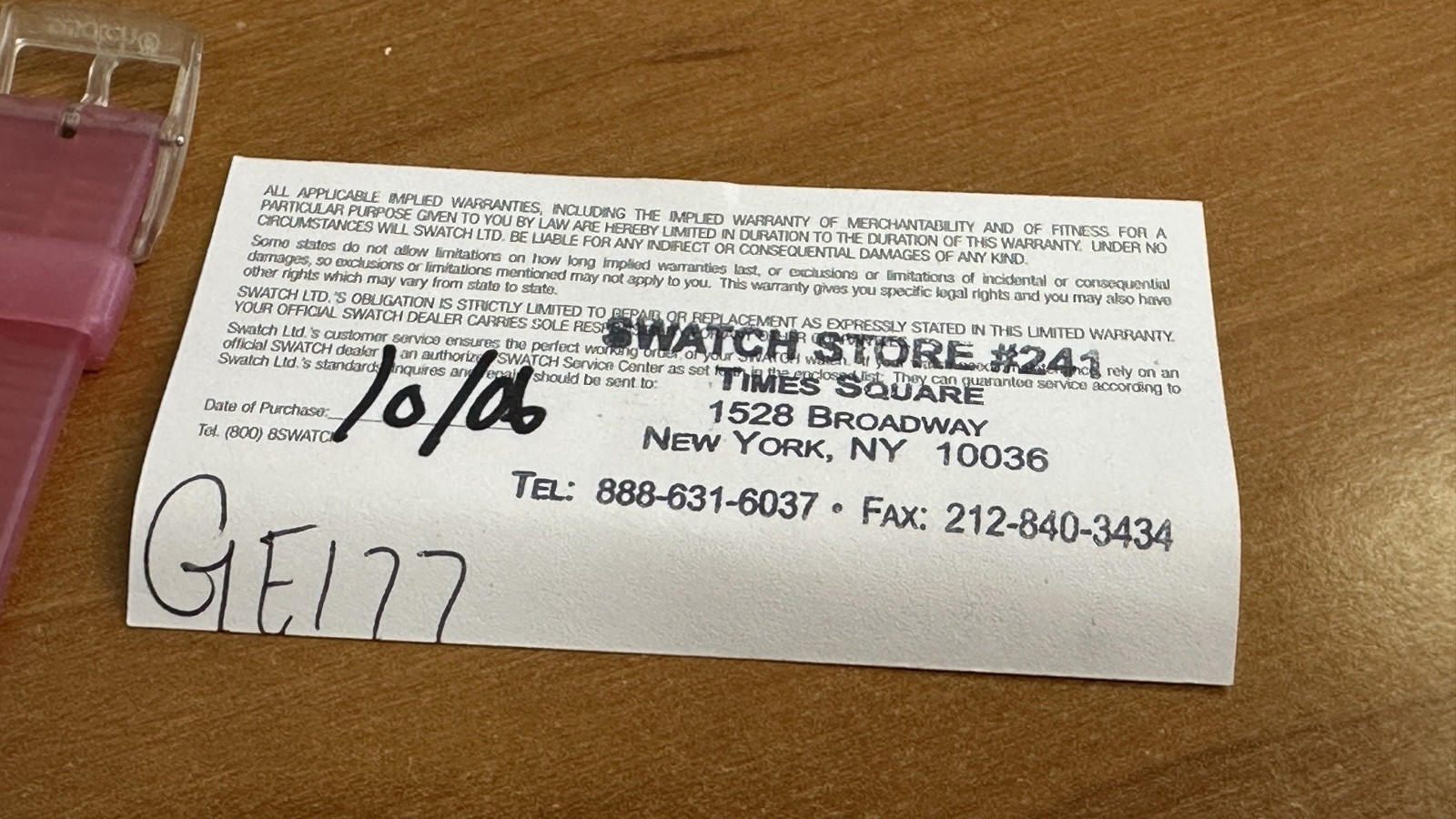 Swatch Pink Candy Watch GE177 White Face Vintage Swiss Original Box Paperwork