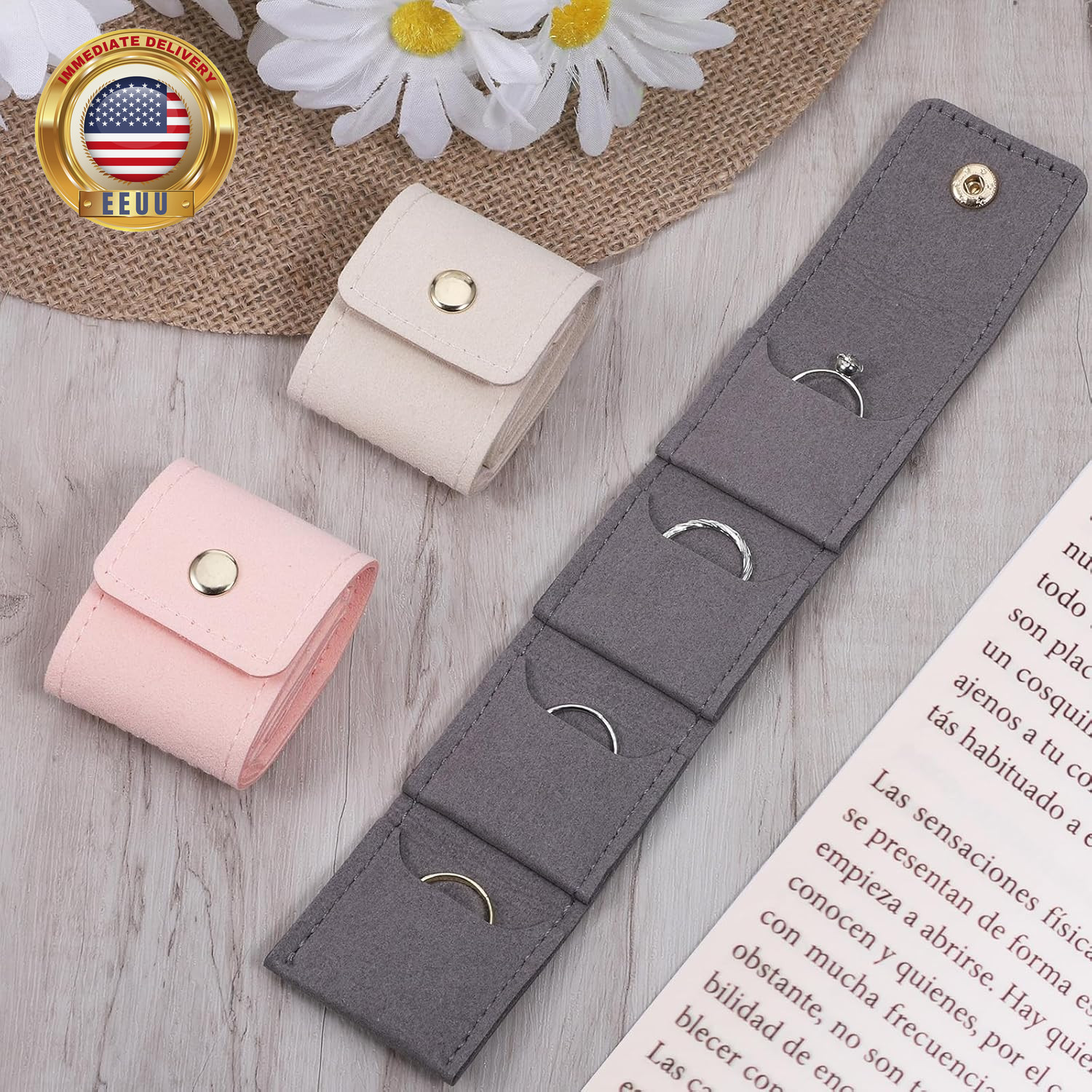 3Pcs Mini Travel Jewelry Bag, Jewelry Roll Bag with Buckle Earrings Storage Box