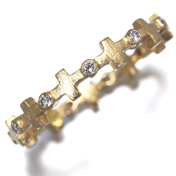 Auth AHKAH Ring Diamond 0.11ct Cross Matte US5-5.25 18K 750 Yellow Gold