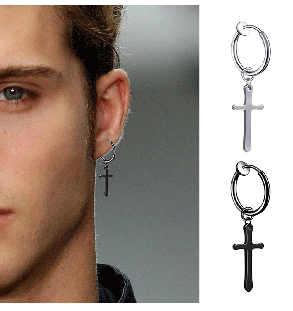 2 Pc Stainless Steel Hoop Earrings Men Black Tone Gothic Small Punk Jewelry