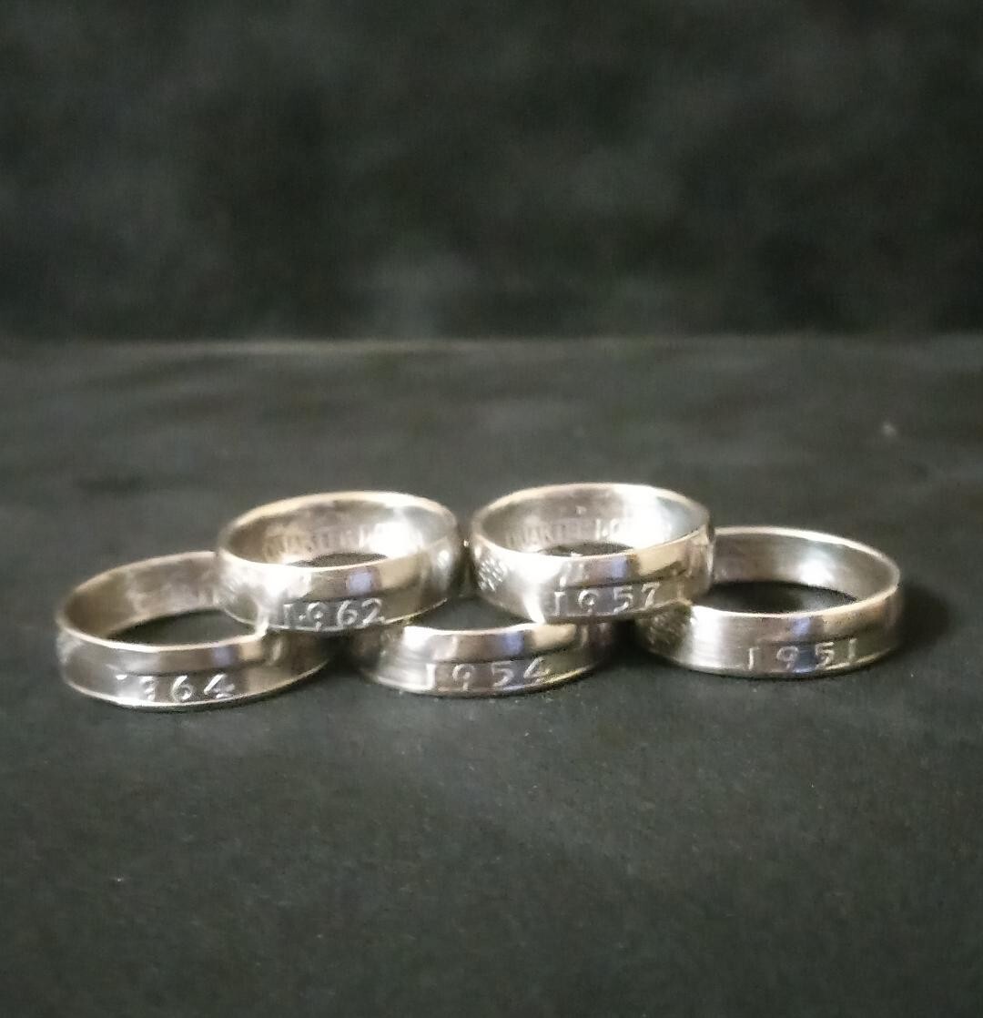 WASHINGTON QUARTER COIN RING. 1950 – 1964. 90% SILVER. CHOOSE YOUR SIZE AND YEAR