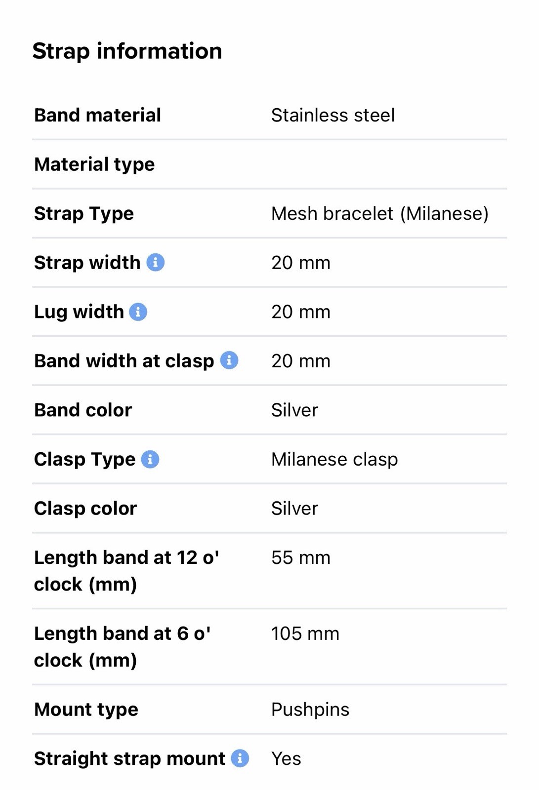 Tissot Milanese Stainless Steel Bracelet 20mm Mesh Heritage SHORT T605045948
