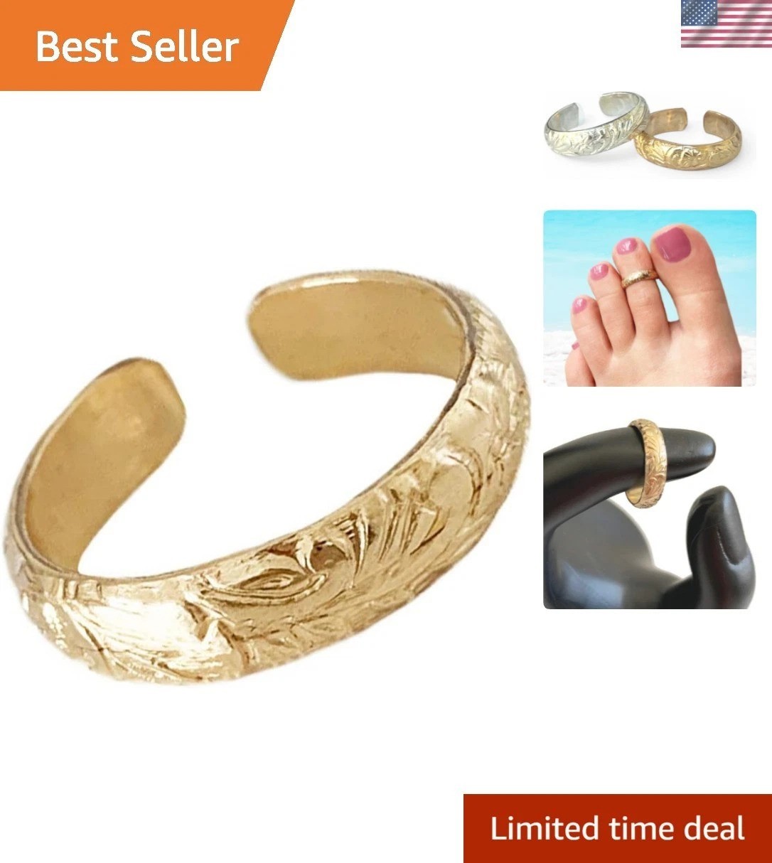Comfort Fit Adjustable Toe Ring in Gold or Silver – Perfect Summer Accessory