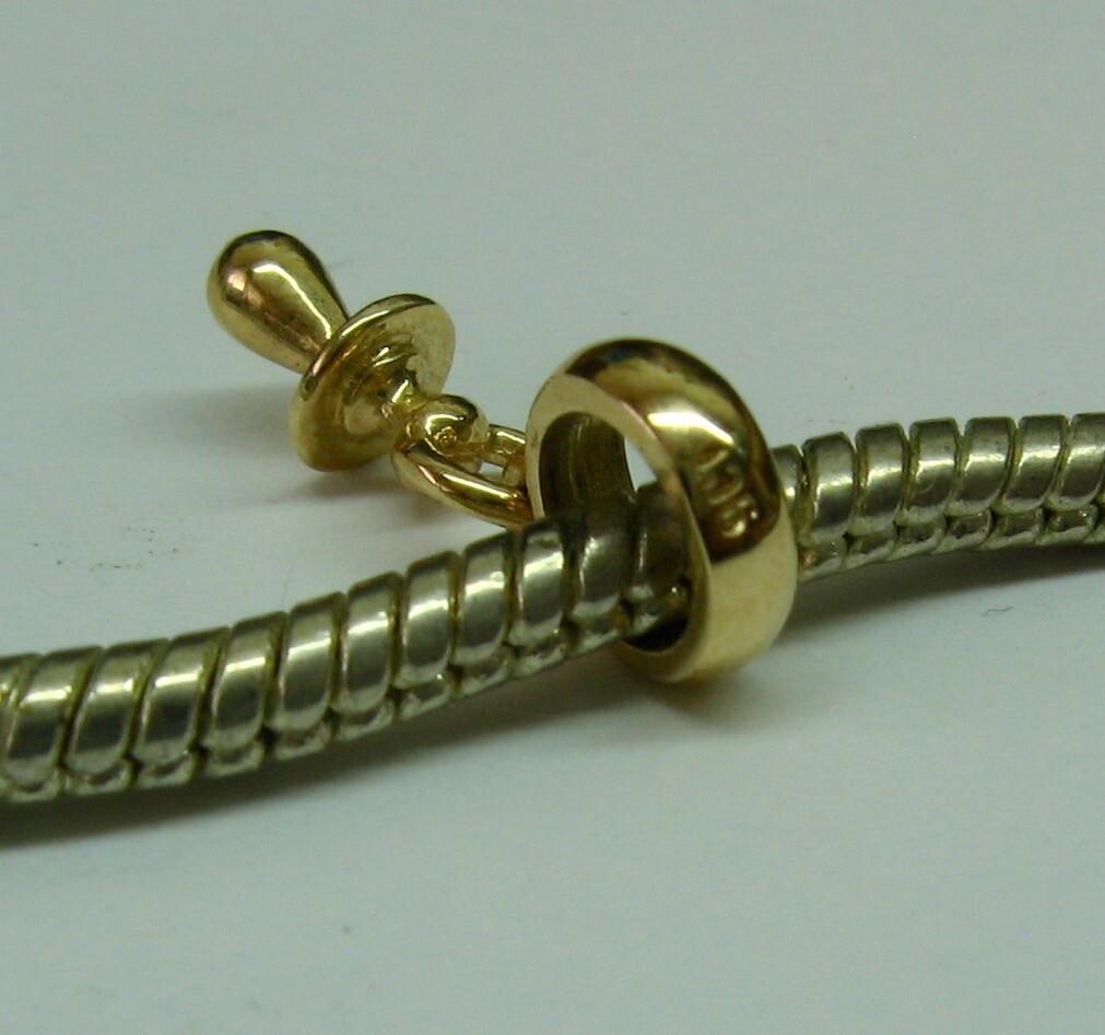 GENUINE SOLID 9K 9ct YELLOW GOLD CHARM BEAD with 3D BABY DUMMY DROP GIFT