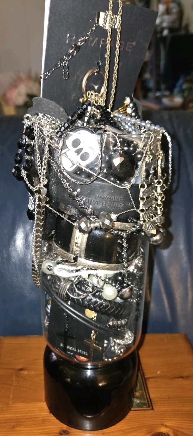 Goth Black☠️ Emo Gems~Mystery Jewelry Jar~All Wearable Pieces/Packed Full